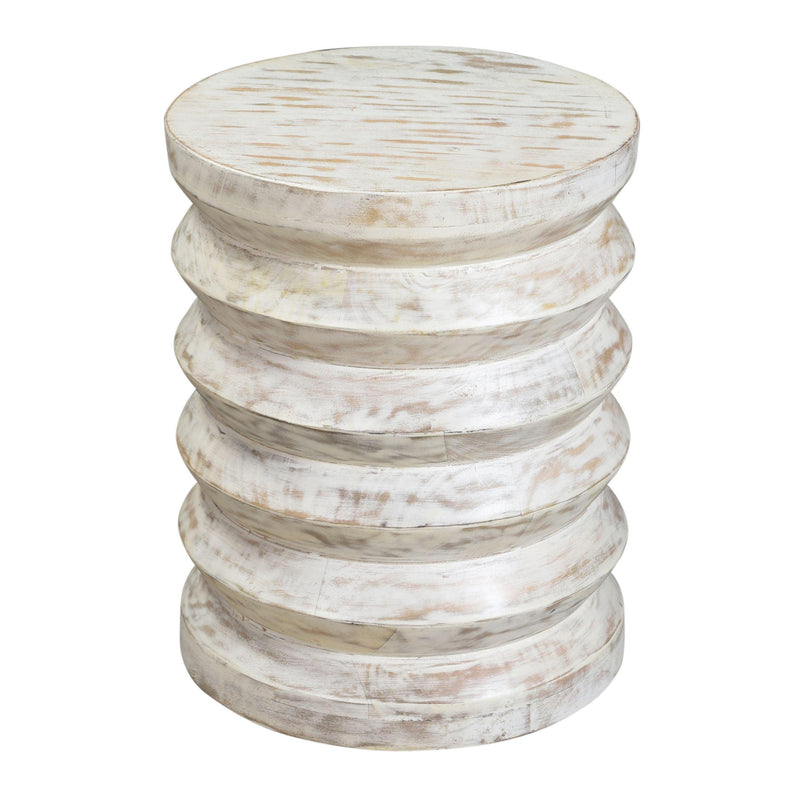 Round End Table with Spring Design Wooden Frame and Round Top, Washed White