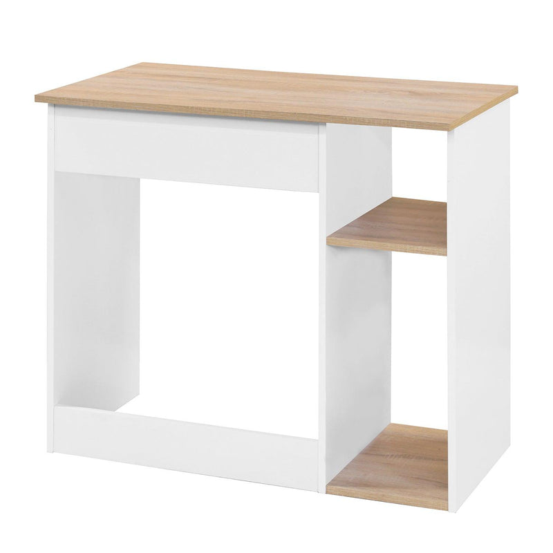 Full Wooden computer desk with 2 layers, 35.4" W x 18.9" D x 29.5" H, Oak & White - Urban Living Furniture (Los Angeles, CA)