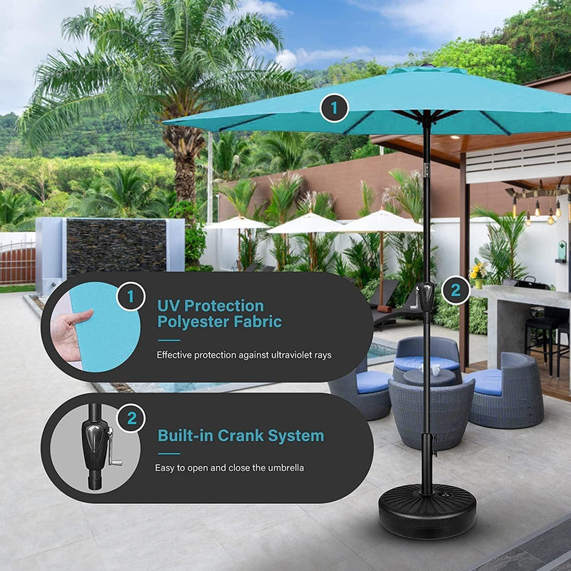 Simple Deluxe 9' Patio Umbrella Outdoor Table Market Yard Umbrella with Push Button Tilt/Crank, 8 Sturdy Ribs for Garden, Deck, Backyard, Pool, Turquoise - Urban Living Furniture (Los Angeles, CA)