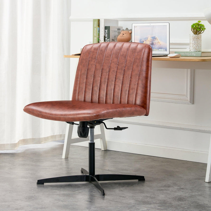 Office chair Brown PU Material. Home Computer Chair Office Chair Adjustable 360 °Swivel Cushion Chair With Black Foot Swivel Chair Makeup Chair Study Desk Chair. No Wheels - Urban Living Furniture (Los Angeles, CA)