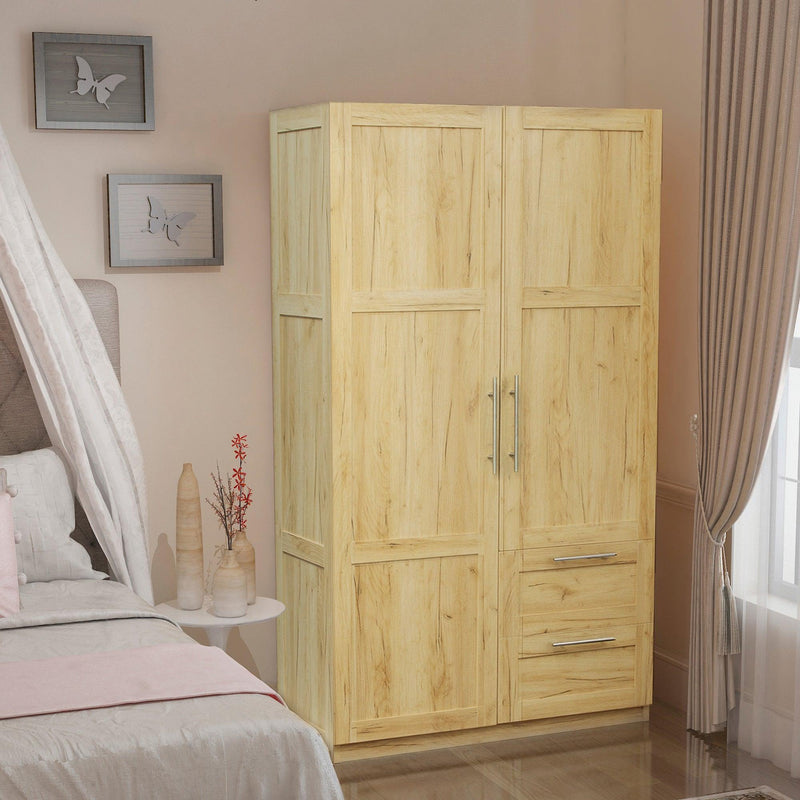High wardrobe and kitchen cabinet with 2 doors, 2 drawers and 5Storage spaces,Oak