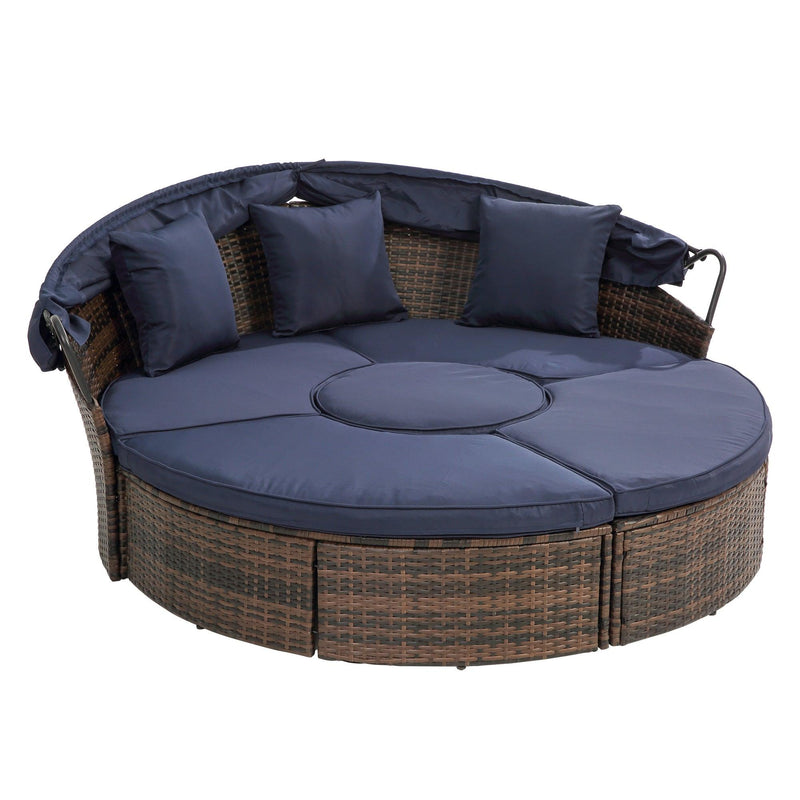 Rattan Round Lounge With Canopy Bali Canopy Bed Outdoor, Wicker Outdoor Sofa Bed with lift coffee table - Urban Living Furniture (Los Angeles, CA)