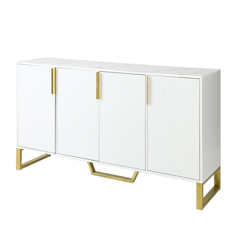 Modern sideboard with Four Doors, Metal handles & Legs and Adjustable Shelves Kitchen Cabinet (White) - Urban Living Furniture (Los Angeles, CA)