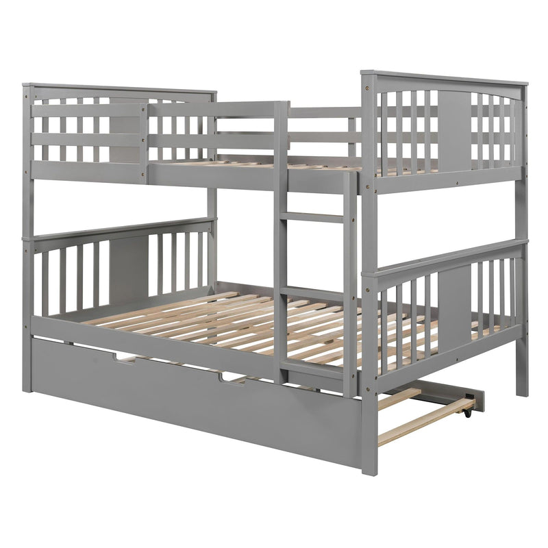 Full over Full Convertible Bunk Bed with Twin Size Trundle and Ladder - Gray - Urban Living Furniture (Los Angeles, CA)