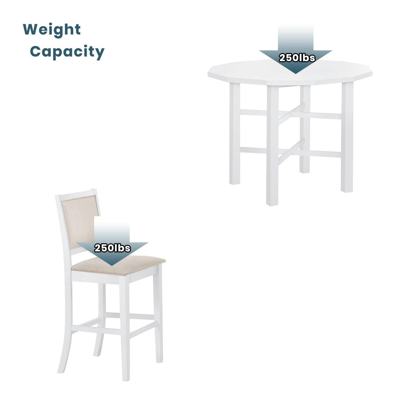 5-Piece Rubber Wood Counter Height Dining Table Set, Irregular Table with 4 High-back Cushioned Chairs for Small Place, White - Urban Living Furniture (Los Angeles, CA)