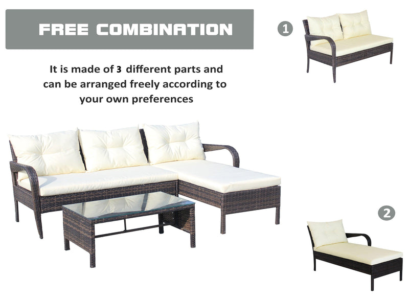 Outdoor patio Furniture sets 2 piece Conversation set wicker Ratten Sectional Sofa With Seat Cushions(Beige Cushion)