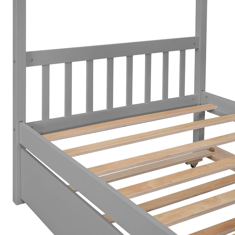 Twin Size Wooden House Bed with Twin Size Trundle, Gray - Urban Living Furniture (Los Angeles, CA)