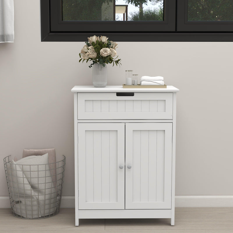 Bathroom Floor Cabinet Freestanding 2 Doors and 1 Drawer WoodStorage Organizer Cabinet for Bathroom and Living Room-White - Urban Living Furniture (Los Angeles, CA)