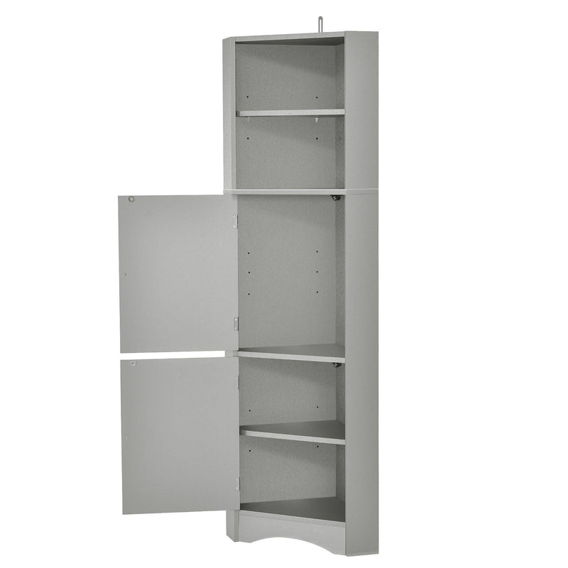 Tall Bathroom Corner Cabinet, FreestandingStorage Cabinet with Doors and Adjustable Shelves, MDF Board, Gray - Urban Living Furniture (Los Angeles, CA)