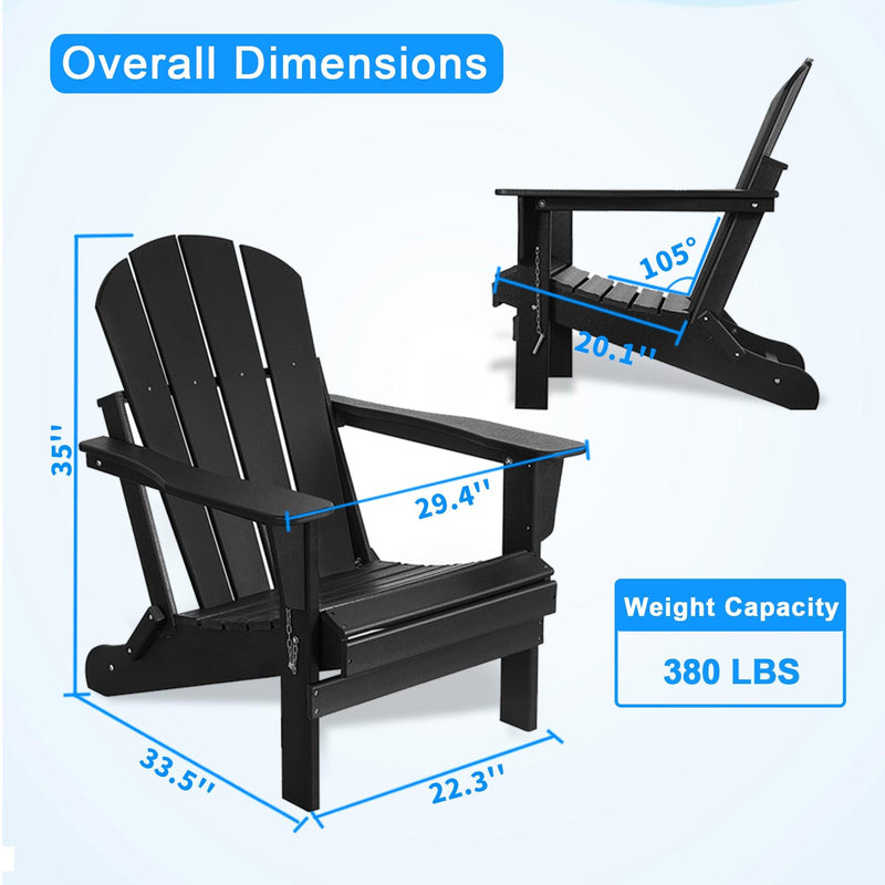 Folding Adirondack Chair Outdoor, Poly Lumber Weather Resistant Patio Chairs for Garden, Deck, Backyard, Lawn Furniture, Easy Maintenance & Classic Adirondack Chairs Design, Black - Urban Living Furniture (Los Angeles, CA)