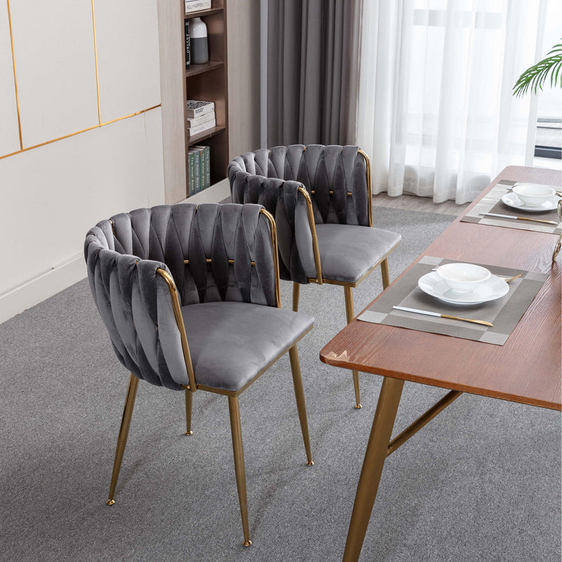 Modern Design Golden Metal Frame Velvet Fabric Dining Chair with Golden Legs,Set of 2,Grey - Urban Living Furniture (Los Angeles, CA)