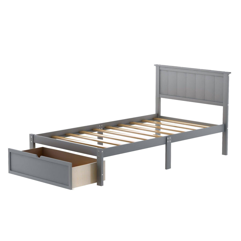 Twin Size Platform Bed with Under-bed Drawer, Gray - Urban Living Furniture (Los Angeles, CA)