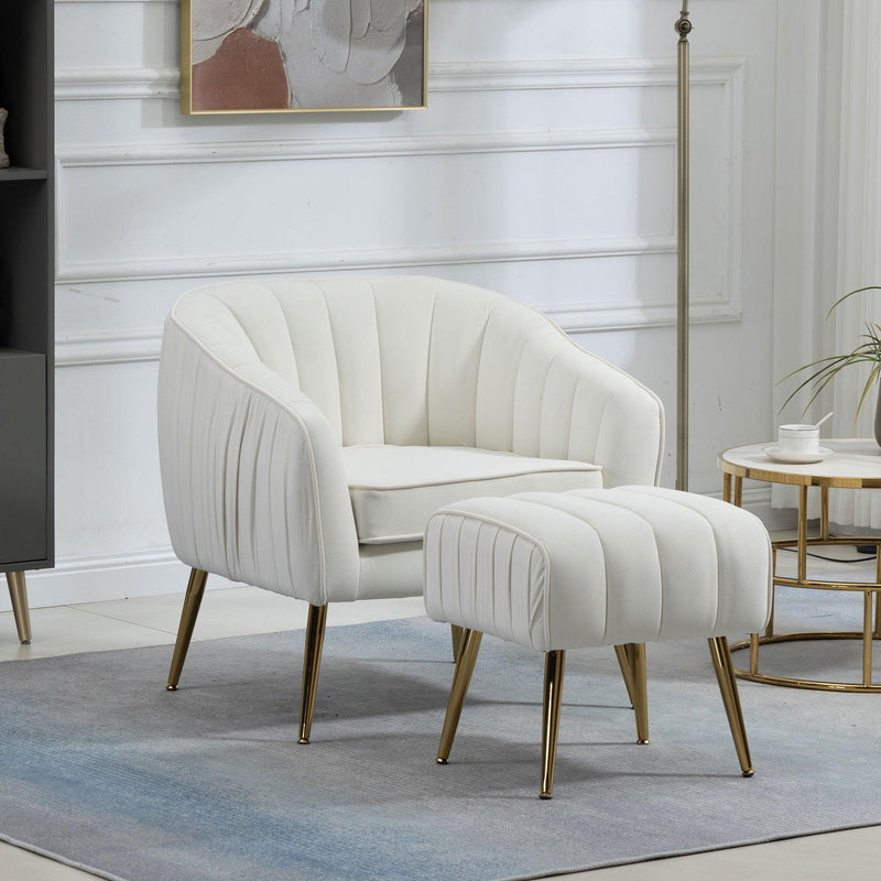 Velvet Accent Chair with Ottoman,Modern Tufted Barrel Chair Ottoman Set for Living Room Bedroom, Golden Finished, Beige - Urban Living Furniture (Los Angeles, CA)