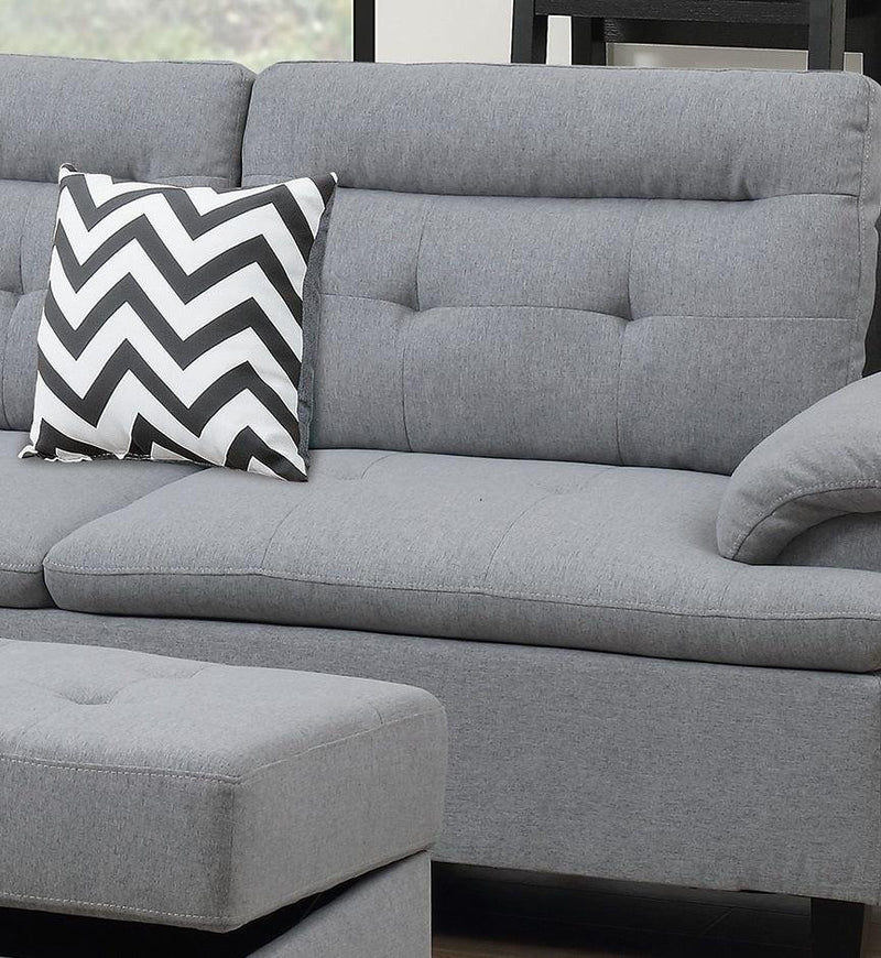 Living Room Furniture Grey Cushion Sectional w Ottoman Linen Like Fabric Sofa Chaise - Urban Living Furniture (Los Angeles, CA)