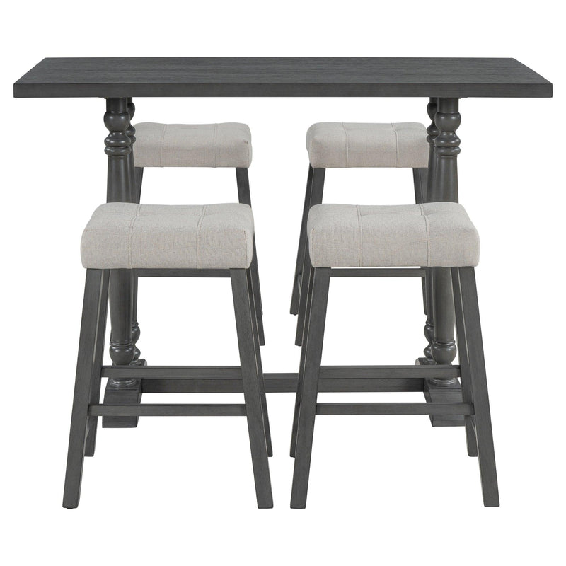 5-Piece Dining Table Set, Counter Height Dining Furniture with a Rustic Table and 4 Upholstered Stools for Kitchen, Dining Room (Gray) - Urban Living Furniture (Los Angeles, CA)