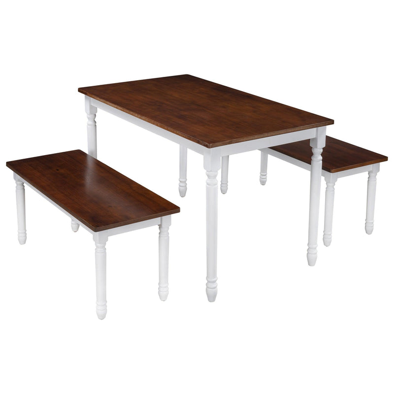 3-Piece Retro Farmhouse Solid Wood Kitchen Dining Table Set Breakfast Nook with 2 Benches, Cherry+White - Urban Living Furniture (Los Angeles, CA)