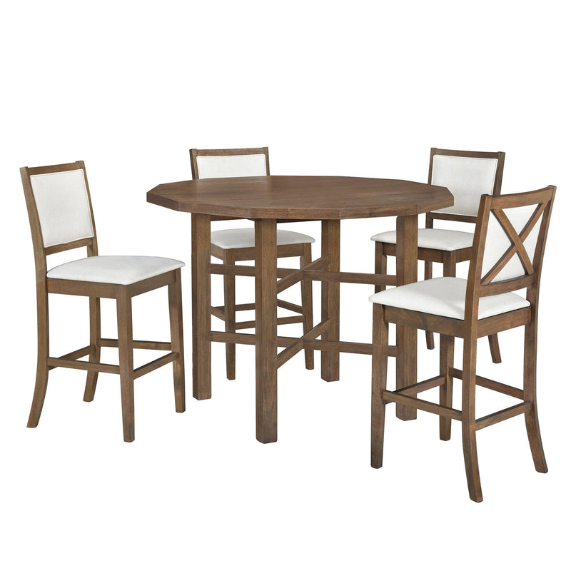 5-Piece Rubber Wood Counter Height Dining Table Set, Irregular Table with 4 High-back Cushioned Chairs for Small Place, Brown - Urban Living Furniture (Los Angeles, CA)