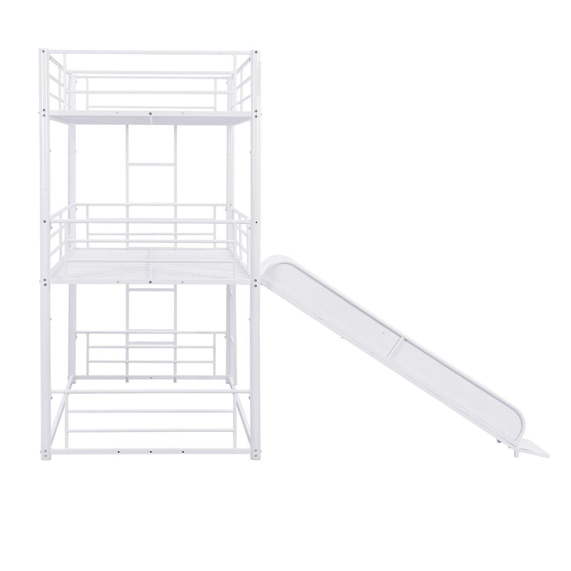 Twin Size Metal Bunk Bed with Ladders and Slide, Divided into Platform and Loft Bed, White - Urban Living Furniture (Los Angeles, CA)