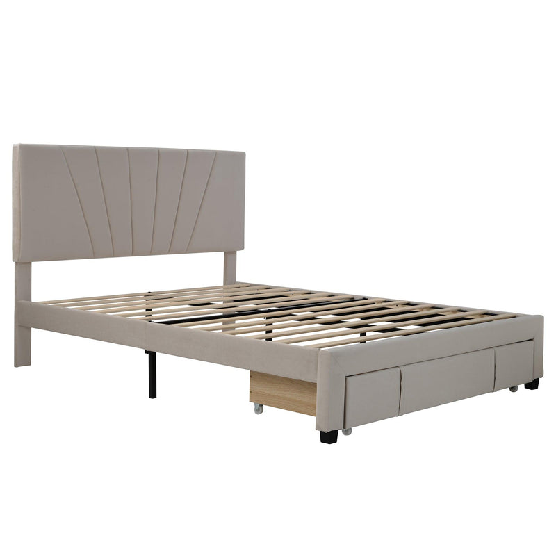 Queen SizeStorage Bed Velvet Upholstered Platform Bed with a Big Drawer - Beige - Urban Living Furniture (Los Angeles, CA)