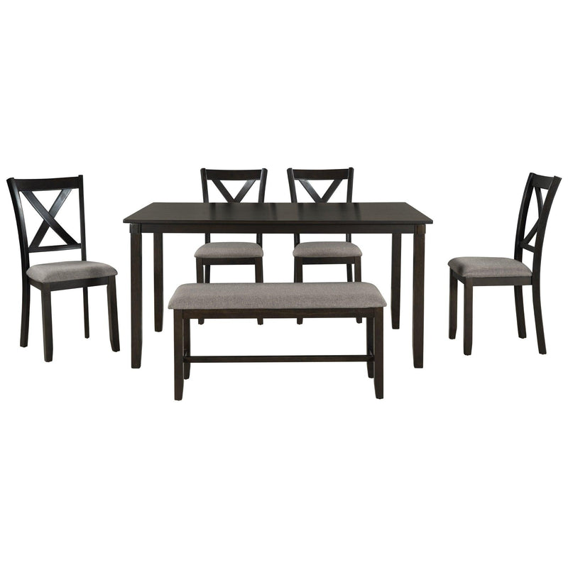 6-Piece Kitchen Dining Table Set Wooden Rectangular Dining Table, 4 Fabric Chairs and Bench Family Furniture (Espresso) - Urban Living Furniture (Los Angeles, CA)