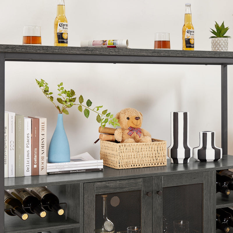 Wine shelf table,Modern wine bar cabinet, console table, bar table, TV cabinet, sideboard withStorage compartment, can be used in living room, dining room, kitchen, entryway, hallway.Dark Grey.