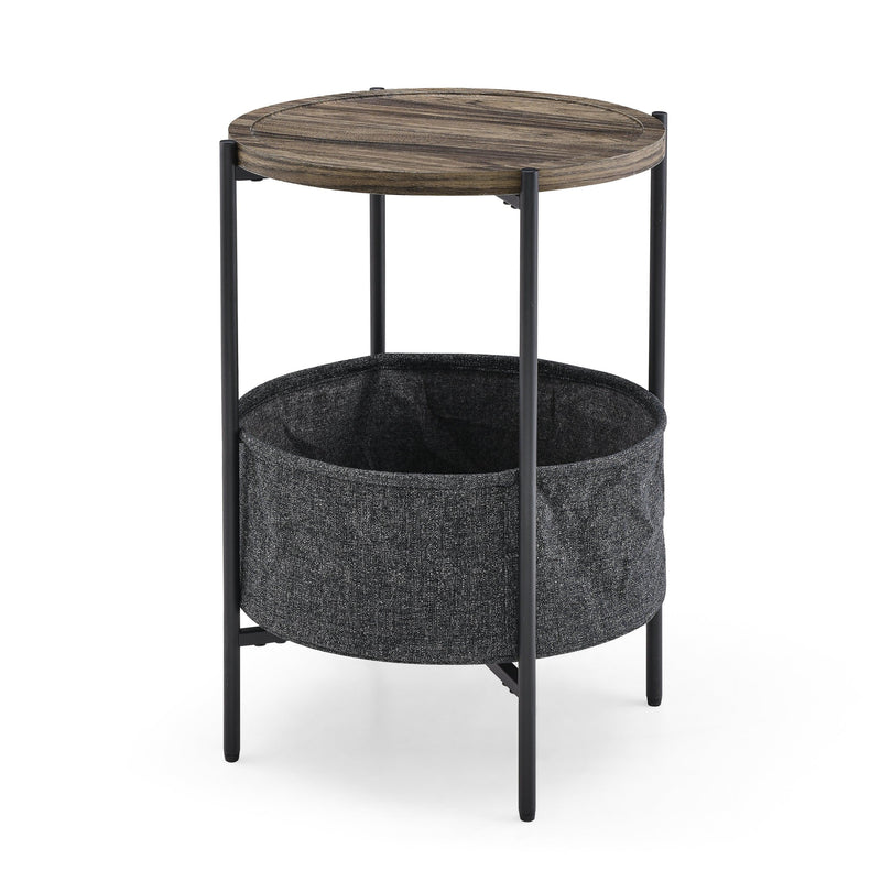 Modern Accent End Table withStorage Basket，Grey Cloth Bag and Brown Top （18“x18”x24“） - Urban Living Furniture (Los Angeles, CA)