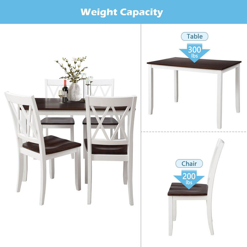 5-Piece Dining Table Set Home Kitchen Table and Chairs Wood Dining Set (White+Cherry)