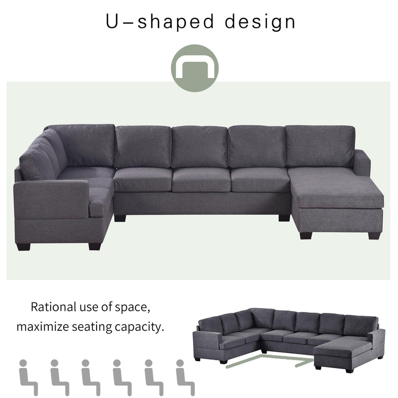 Modern Large Upholstered  U-Shape Sectional Sofa, Extra Wide Chaise Lounge Couch,  Grey