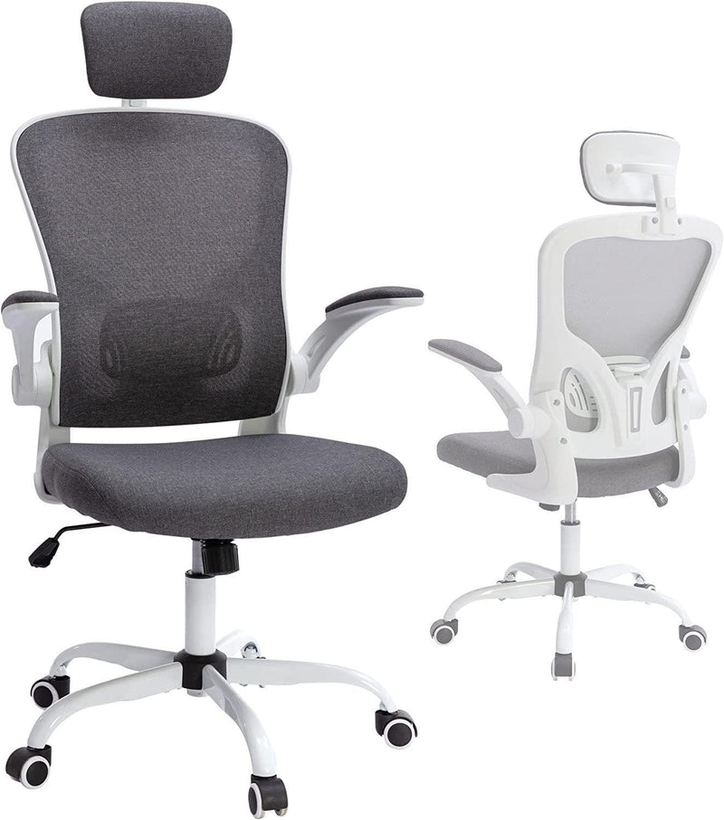 Office Chair Mesh High Back Computer Chair Height Adjustable Swivel Desk Chairs with Wheels,Adjustable Armrest Backrest Headrest,Grey