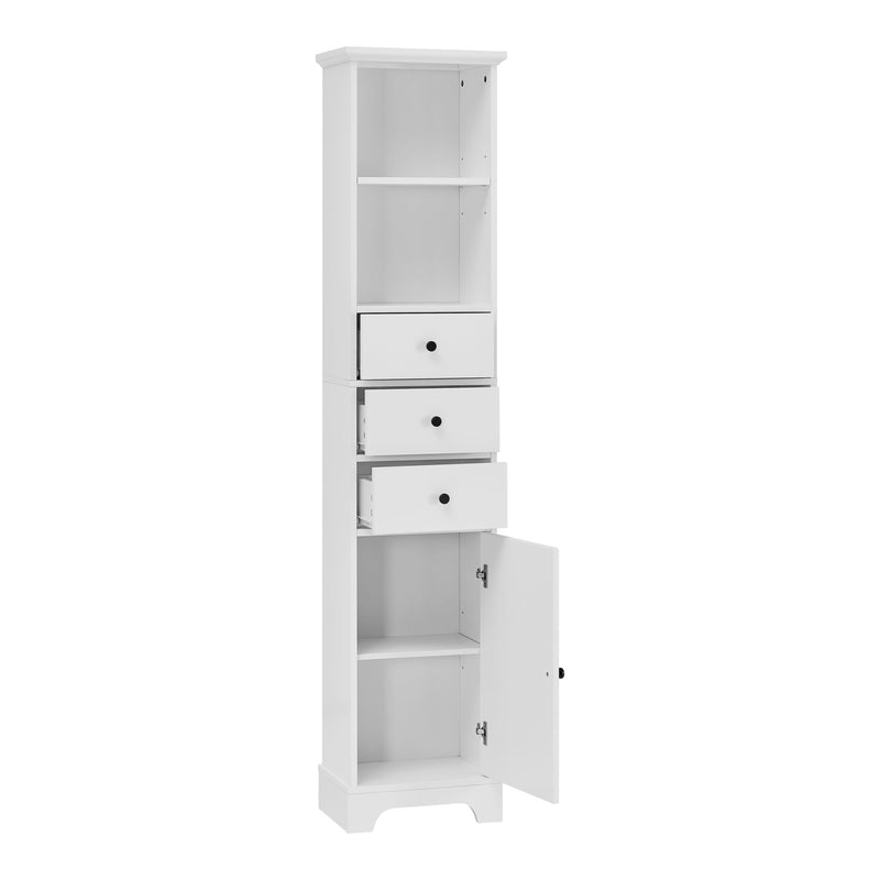 White Tall Bathroom Cabinet, FreestandingStorage Cabinet with 3 Drawers and Adjustable Shelf, MDF Board with Painted Finish - Urban Living Furniture (Los Angeles, CA)