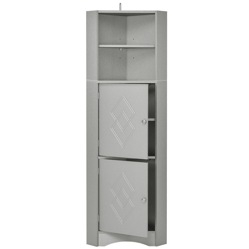 Tall Bathroom Corner Cabinet, FreestandingStorage Cabinet with Doors and Adjustable Shelves, MDF Board, Gray - Urban Living Furniture (Los Angeles, CA)