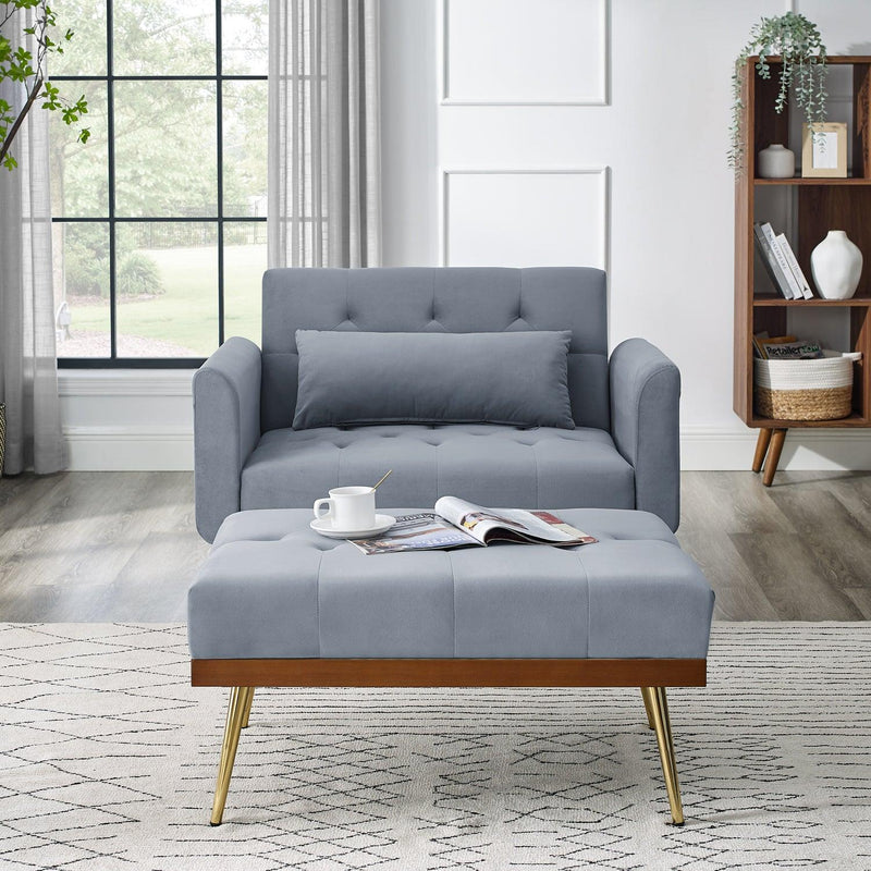 Recline Sofa Chair with Ottoman, Two Arm Pocket and Wood Frame include 1 Pillow, Grey (40.5”x33”x32”) - Urban Living Furniture (Los Angeles, CA)