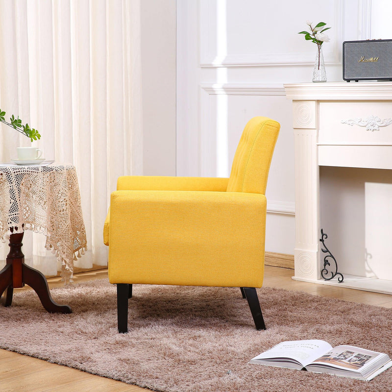 Fabric Accent Chair for Living Room, Bedroom Button Tufted Upholstered Comfy Reading Accent Chairs Sofa (Yellow)