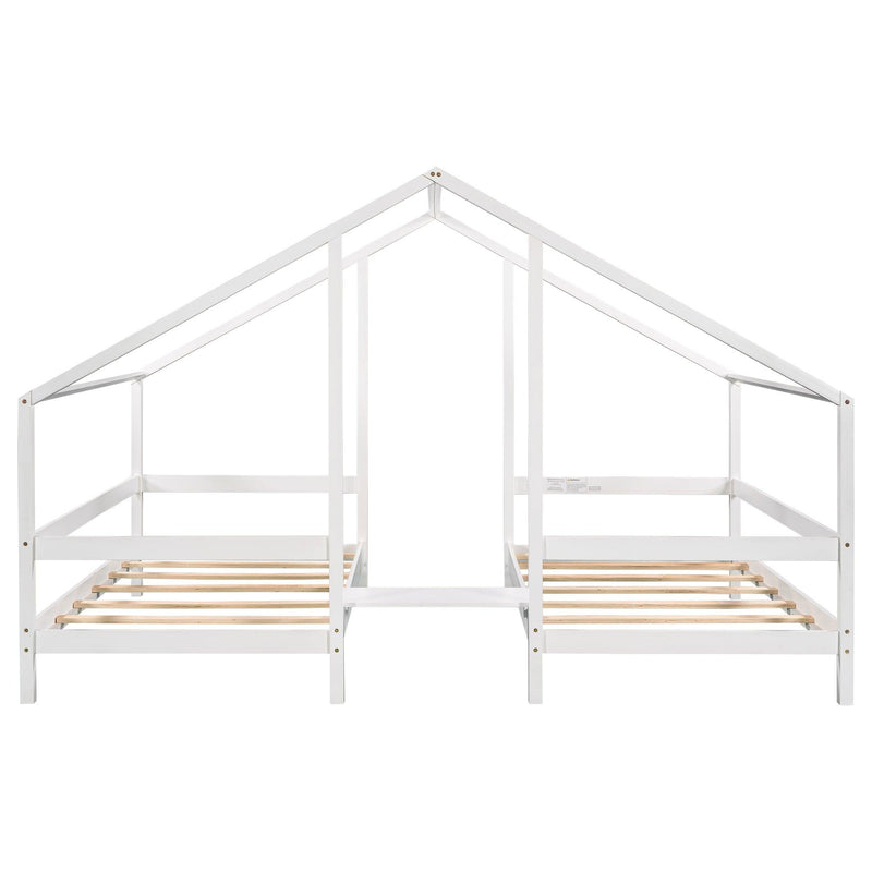Double Twin Size Triangular House Beds with Built-in Table,White