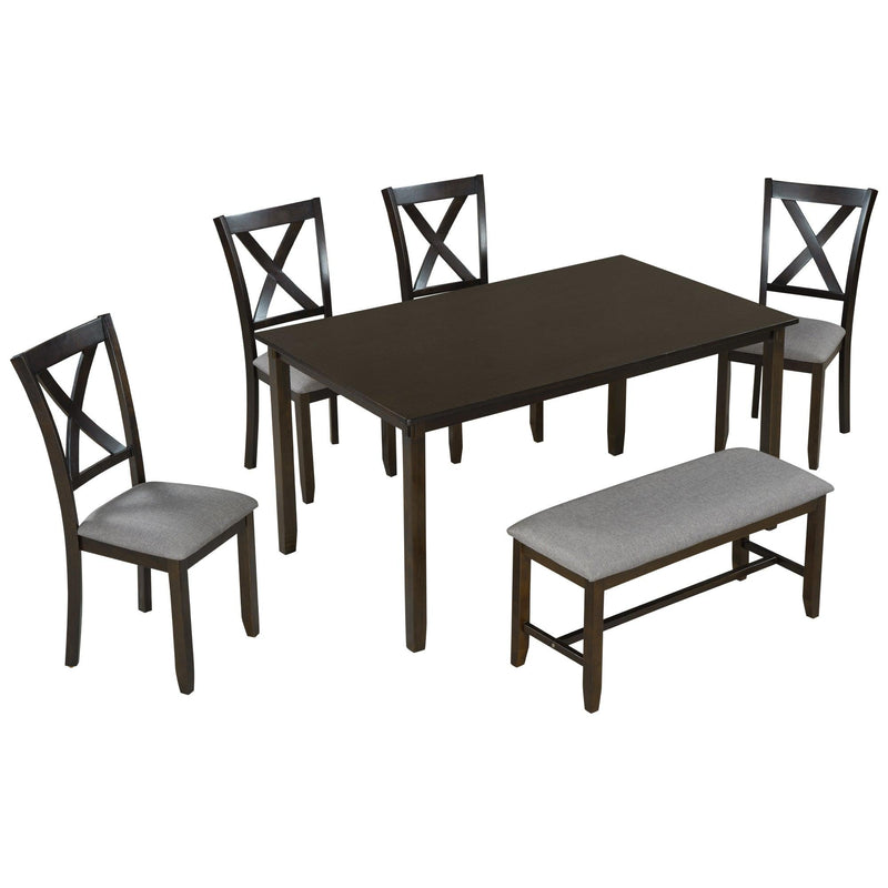 6-Piece Kitchen Dining Table Set Wooden Rectangular Dining Table, 4 Fabric Chairs and Bench Family Furniture (Espresso) - Urban Living Furniture (Los Angeles, CA)