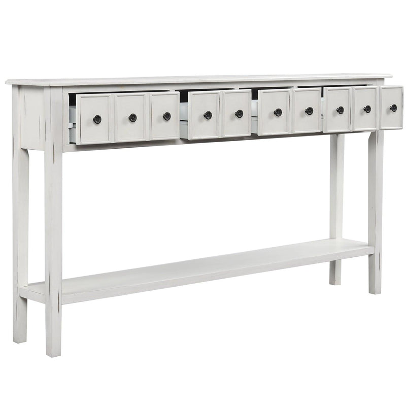 Rustic Entryway Console Table, 60" Long with two Different Size Drawers and Bottom Shelf forStorage (Antique White) - Urban Living Furniture (Los Angeles, CA)