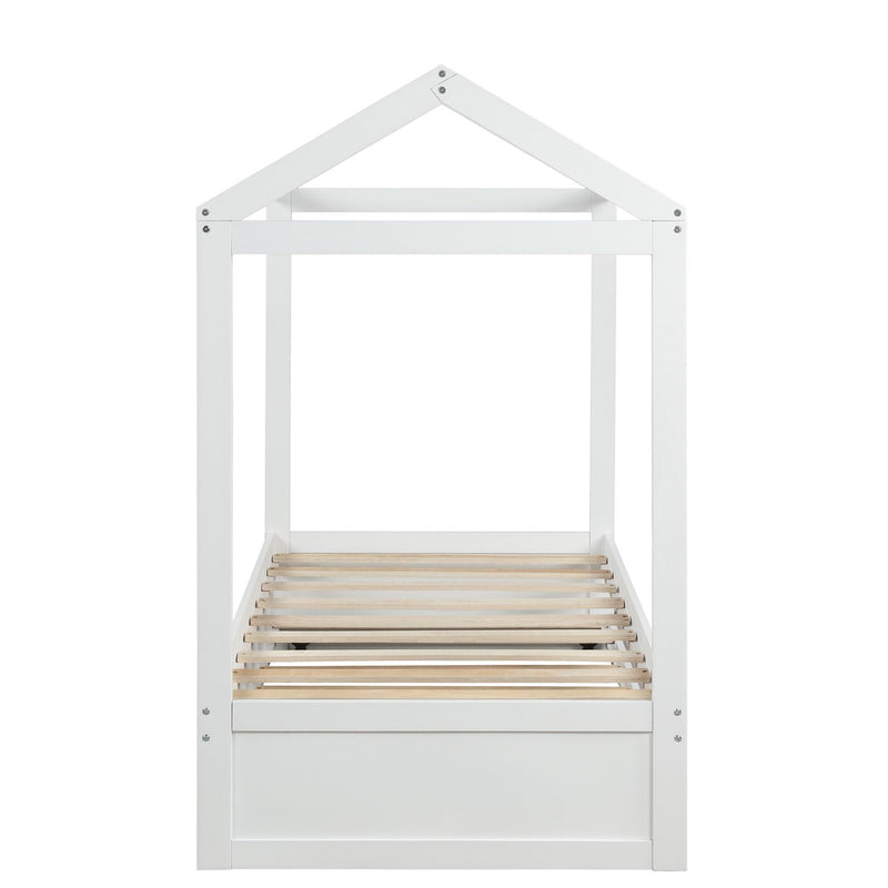 House Bed with Trundle, can be Decorated,White