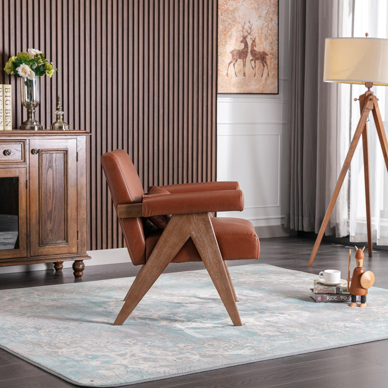 Accent chair, KD rubber wood legs with Walnut finish. PU leather cover the seat. With a cushion.Brown - Urban Living Furniture (Los Angeles, CA)