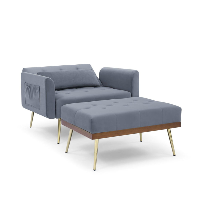 Recline Sofa Chair with Ottoman, Two Arm Pocket and Wood Frame include 1 Pillow, Grey (40.5”x33”x32”) - Urban Living Furniture (Los Angeles, CA)