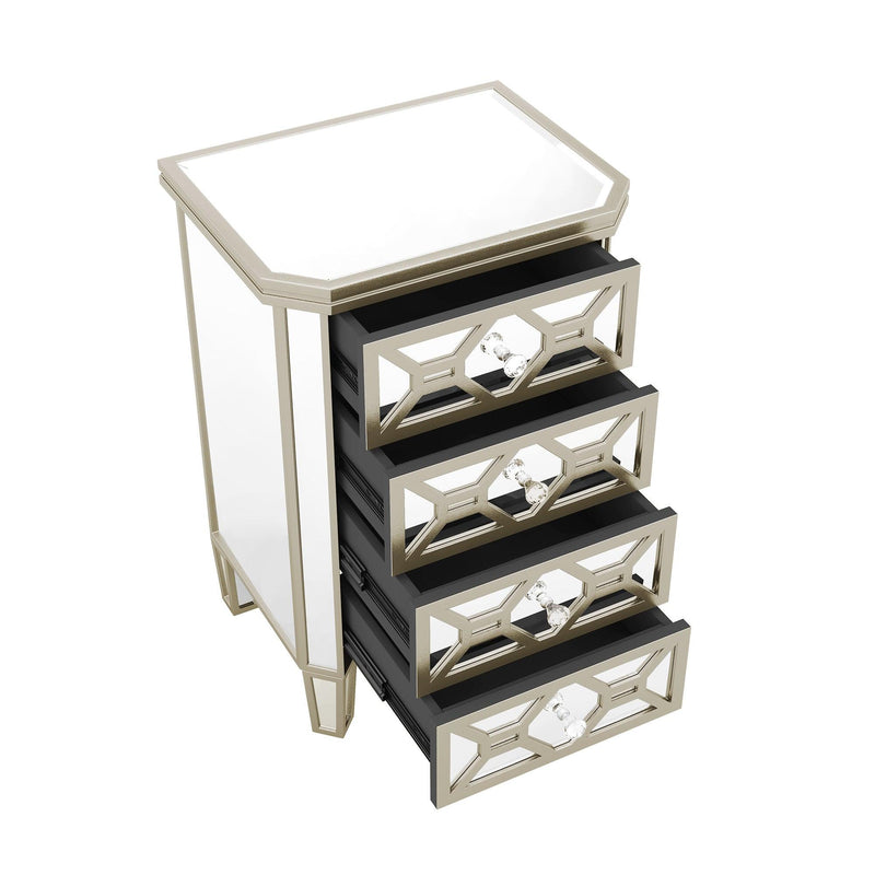 Elegant Mirrored 4-Drawer Chest with Golden LinesStorage Cabinet for Living Room, Hallway, Entryway - Urban Living Furniture (Los Angeles, CA)