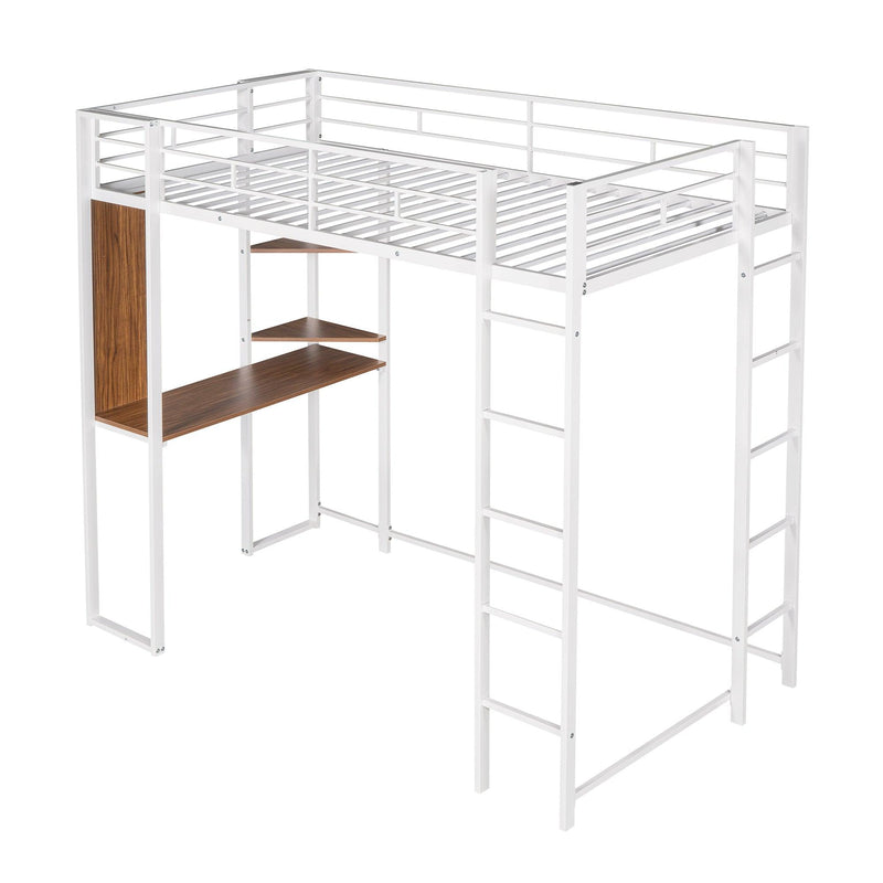 Twin Metal Loft Bed with 2 Shelves and one Desk ,WHITE - Urban Living Furniture (Los Angeles, CA)