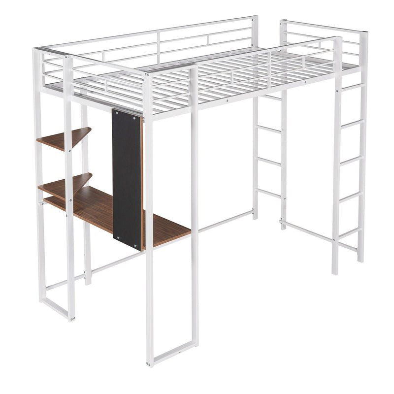 Twin Metal Loft Bed with 2 Shelves and one Desk ,WHITE - Urban Living Furniture (Los Angeles, CA)