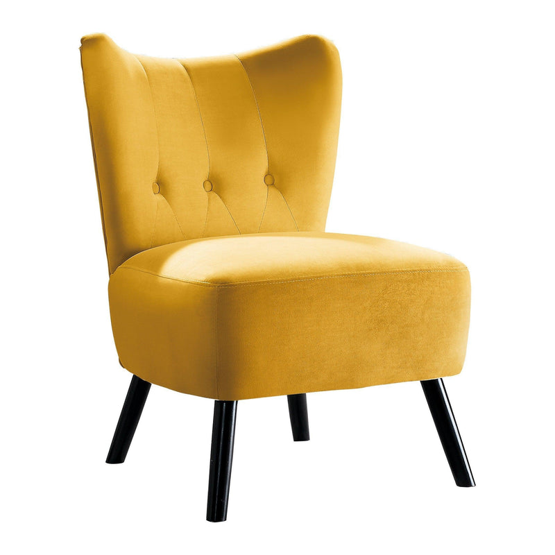 Unique Style Accent Chair Yellow Velvet Covering Button-Tufted Back Brown Finish Wood LegsModern Home Furniture