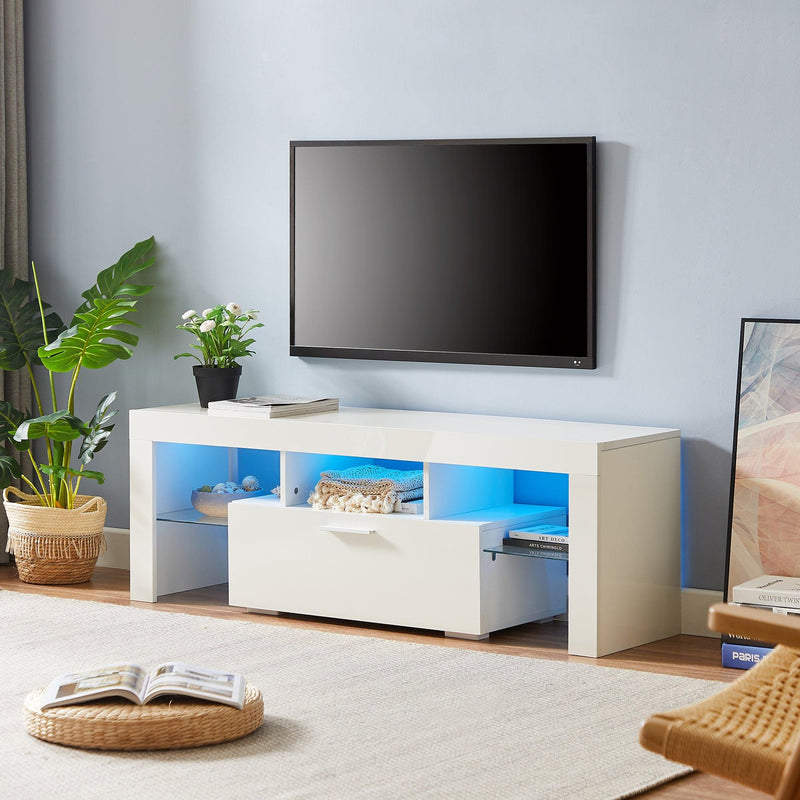 White morden TV Stand with LED Lights,high glossy front TV Cabinet,can be assembled in Lounge Room, Living Room or Bedroom,color:WHITE - Urban Living Furniture (Los Angeles, CA)