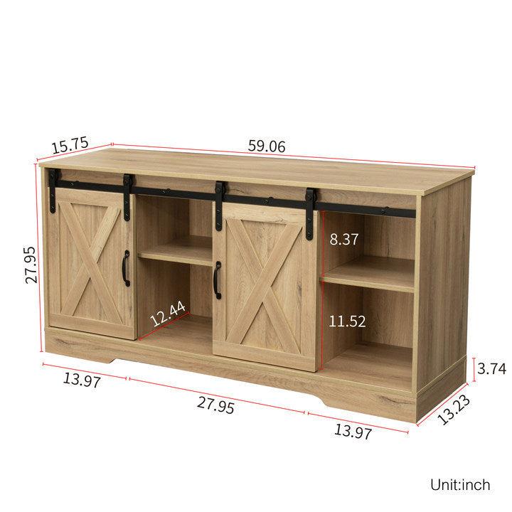 TV Stand Sliding Barn DoorModern&Farmhouse Wood Entertainment Center,Storage Cabinet Table Living Room with Adjustable Shelves for TVs Up to 65", Rustic Oak - Urban Living Furniture (Los Angeles, CA)