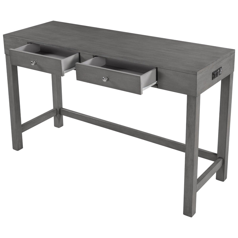 4-Piece Counter Height Table Set with Socket and Fabric Padded Stools, Gray - Urban Living Furniture (Los Angeles, CA)