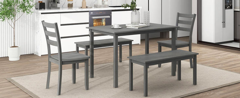 5-piece Wooden Dining Set, Kitchen Table with 2 Dining Chairs and 2 Benches, Farmhouse Rustic Style, Gray - Urban Living Furniture (Los Angeles, CA)