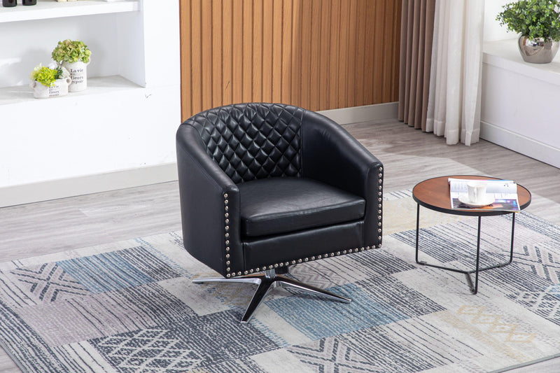 Swivel  Barrel chair living room chair with nailheads and Metal base - Urban Living Furniture (Los Angeles, CA)