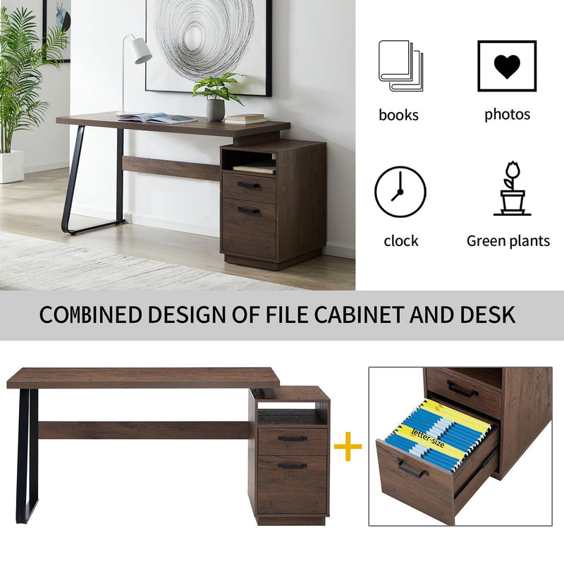 Home Office Computer Desk with Drawers/Hanging Letter-size Files, 65 inch Writing Study Table with Drawers - Urban Living Furniture (Los Angeles, CA)