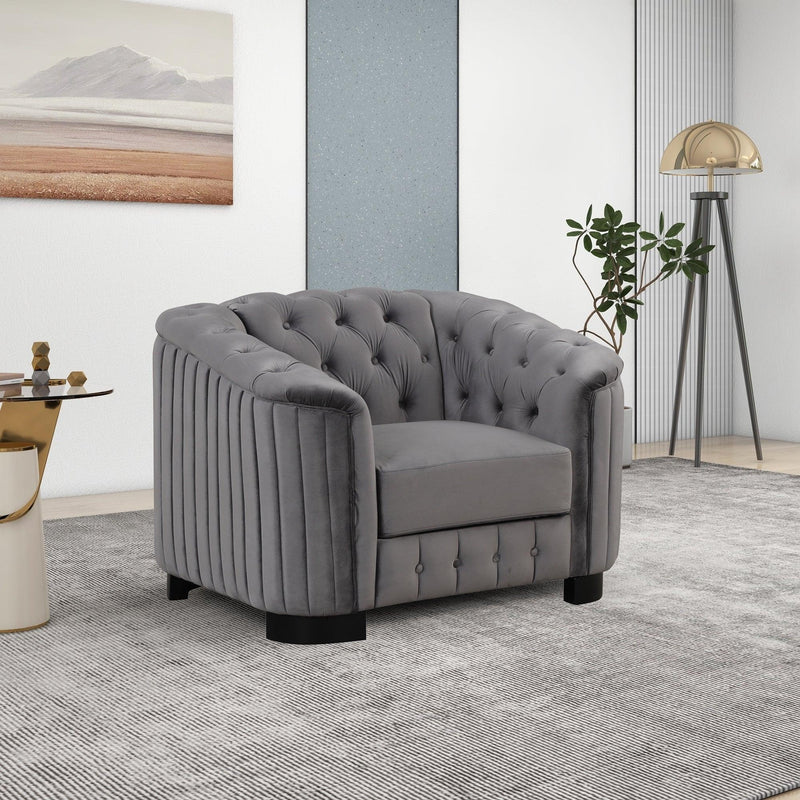 41.5" Velvet Upholstered Accent Sofa,Modern Single Sofa Chair with Thick Removable Seat Cushion,Modern Single Couch for Living Room,Bedroom,or Small Space,Gray